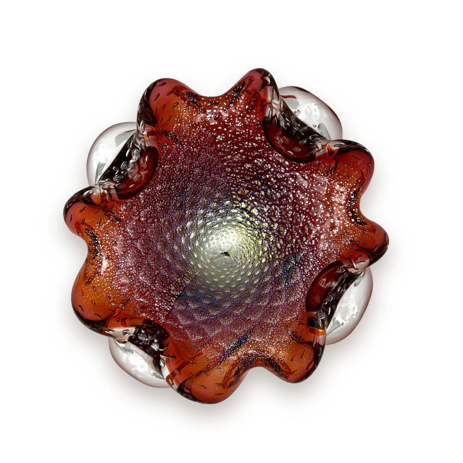 Cigar Ashtray | Vintage Murano Glass Bowl by Barovier & Toso | Red to Clear Sommerso w/ Controlled (1 of 4)