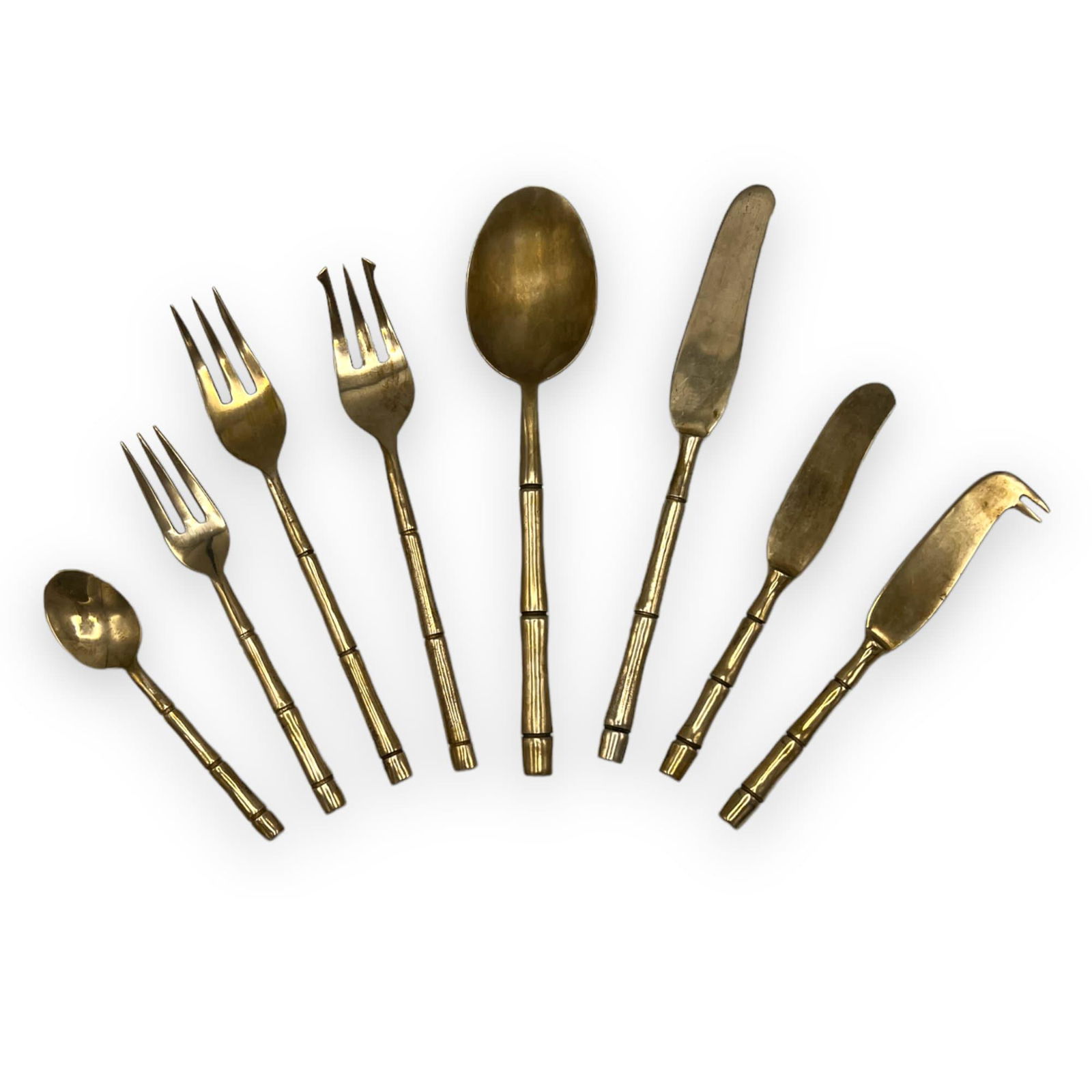 58 Thai Brass Cutlery Pieces with Gold Faux Bamboo Handle Flatware (1 of 4)