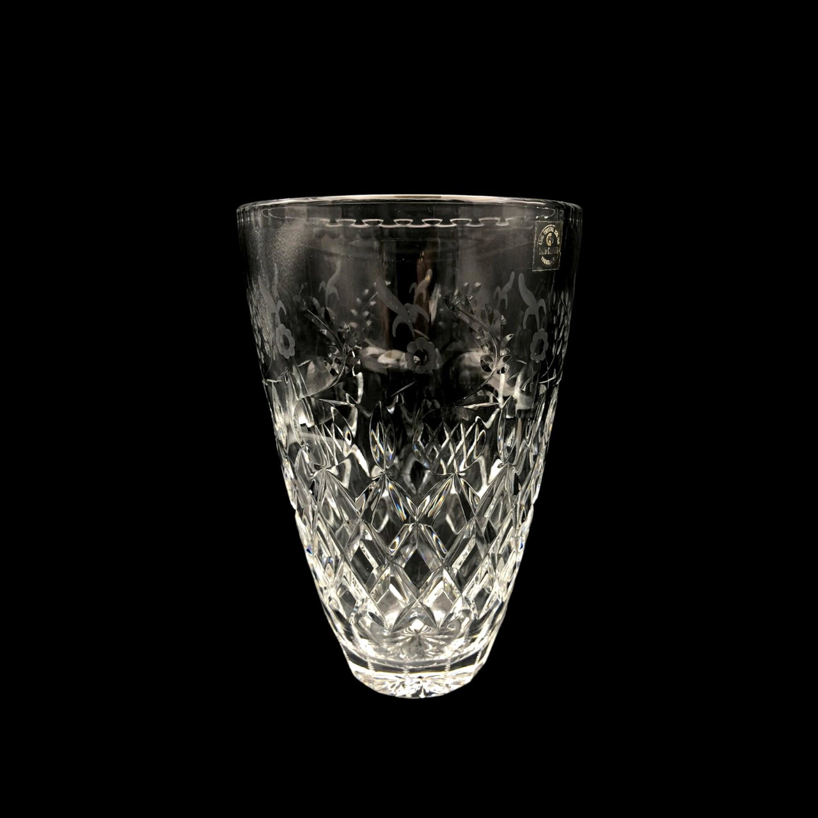 Flower Vase of Yugoslavian Lead Crystal Waterford-Style w harlequin cut around its lower half, (1 of 5)