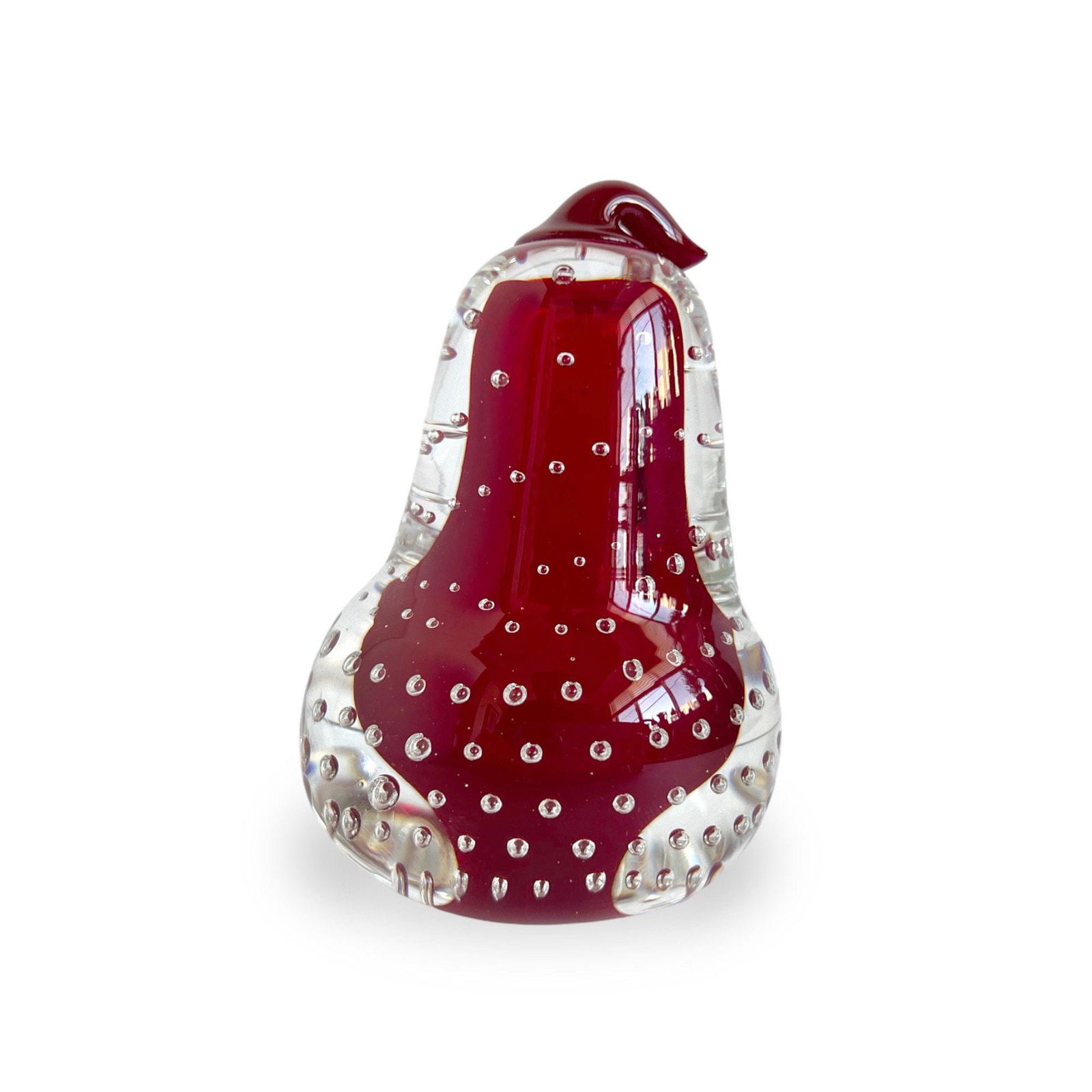 Pear Fruit, Red Bullicante "Controlled Bubble" Art Glass in Sommerso Style, Fruit Figurine Handblown (1 of 3)