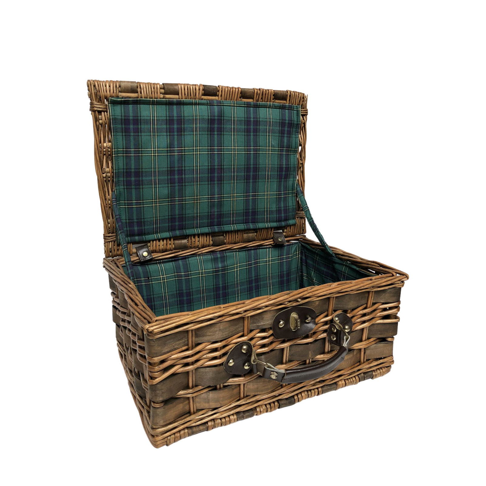 Picnic Table-Basket of brown Scottish Highlander Wicker & Woven Woodchips with faux Leather Handle (1 of 9)