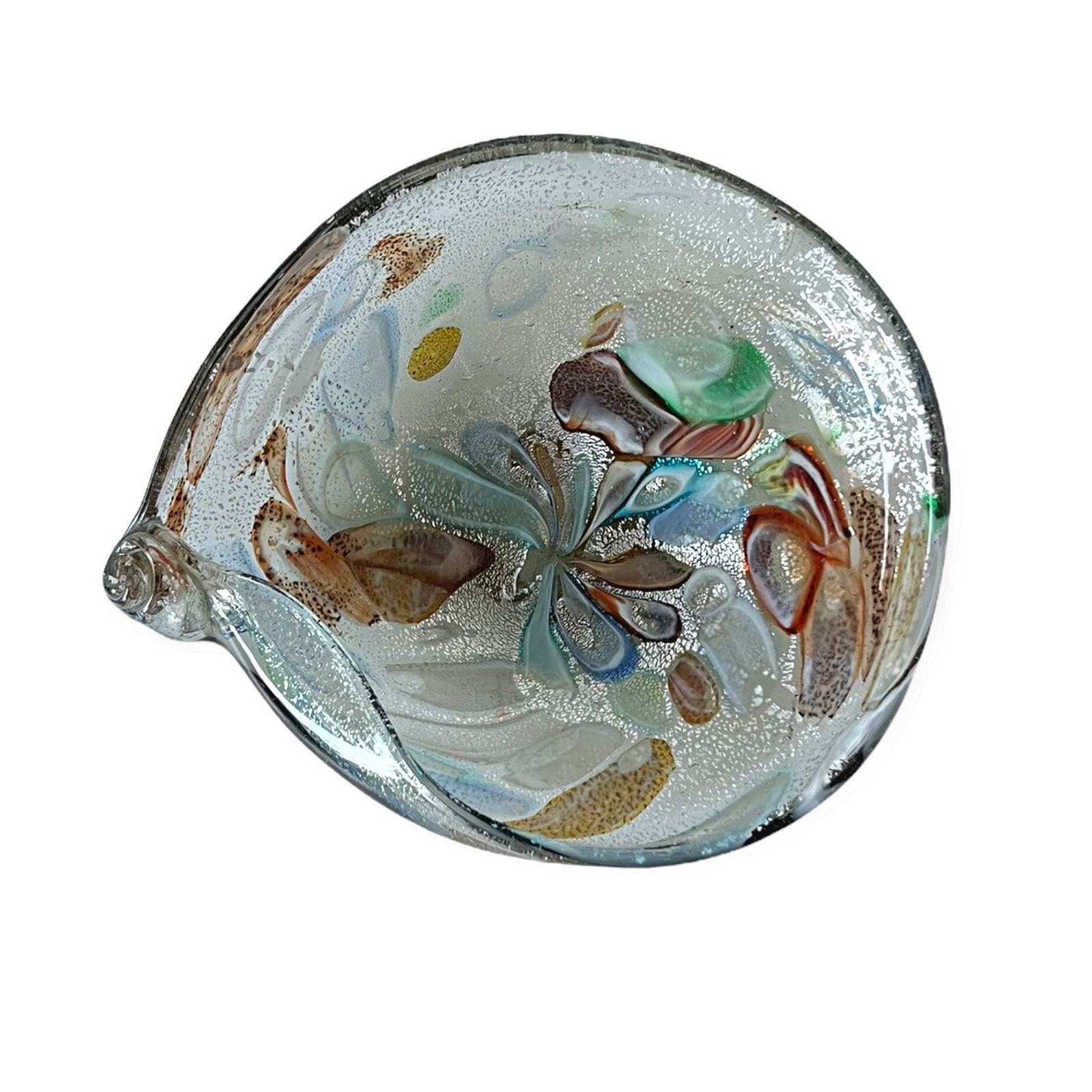 Murano Glass Bowl: AVEM Zanfirico Bizantino/Tutti Frutti Clear Shell, 1950s w/ Brown Blue Red Green (1 of 5)