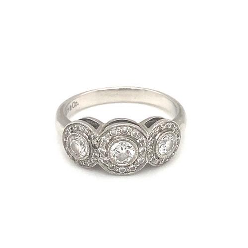 Tiffany & Co. Three Stone Halo Diamond Engagement Ring in Platinum (1 of 8)