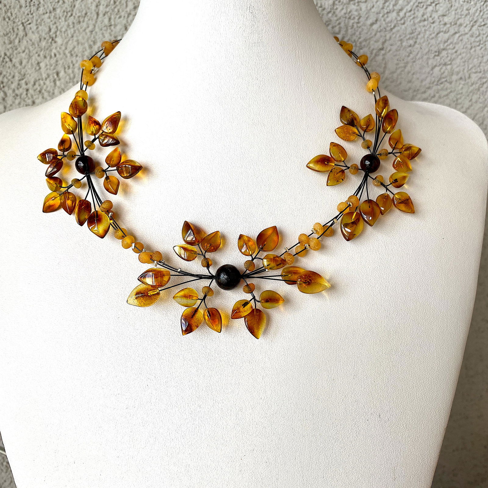 Unique and Phenomenal Amber Floral Necklace made from leaf like bead ornaments (1 of 10)