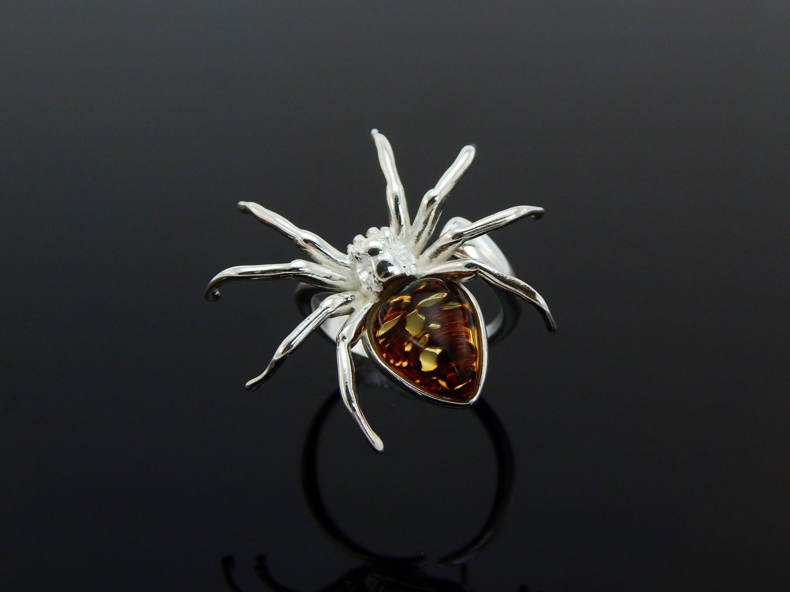 Natural Baltic Black Amber Daddy Long Leg Spider Ring (1 of 8)
