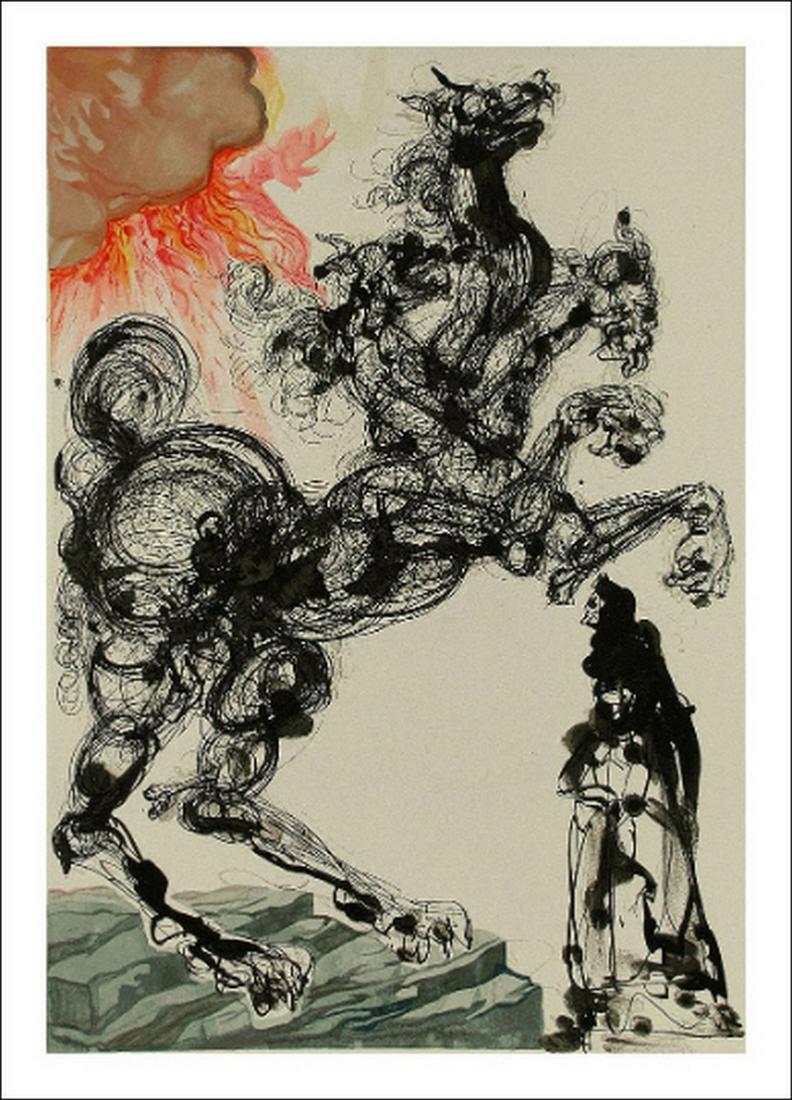 Salvador Dali Woodcut, Cerbere - Hell 6: Artist: Salvador Dali Country: Spain Title: Cerbere - Hell 6 Provenance: Suite Divine Comedy numbered Medium: Original Woodcut not signed or numbered Paper size: BFK Rives 13.40 x 9.80 inch Printed: 1