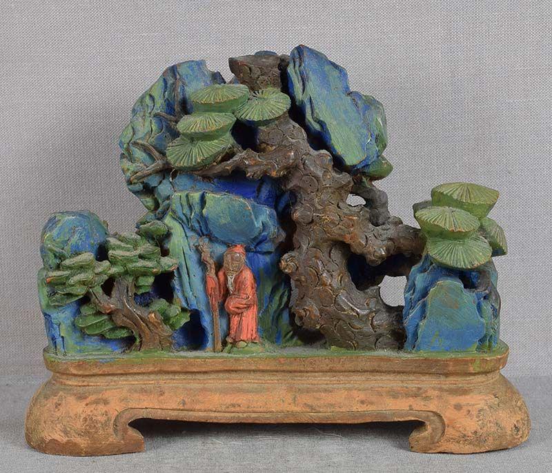 Vintage Chinese scholar burl wood BRUSH REST scholar rock pines (1 of 6)