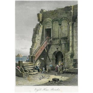 Virgil's House, Brindisi, after C. Werner. Engraved by C. Bertrand (c.1875): Title: Virgil's House, Brindisi. Artist: after Carl Friedrich Heinrich Werner (1808 – 1894). Engraver: C. Bertrand Description: hand colored engraving. Production date: c.1875. Plate mark: 26,5x