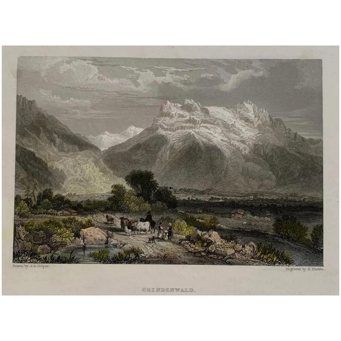 Grindelwald (Switzerland) - Original antique engraving (1833): Title: Grindenwald (Switzerland). Artist: after Thomas Sidney Cooper (English, 1803-1902) Engraver: Edward Francis Finden (English, 1791-1857) Production date: 1833. Media: engraving on plain paper. P
