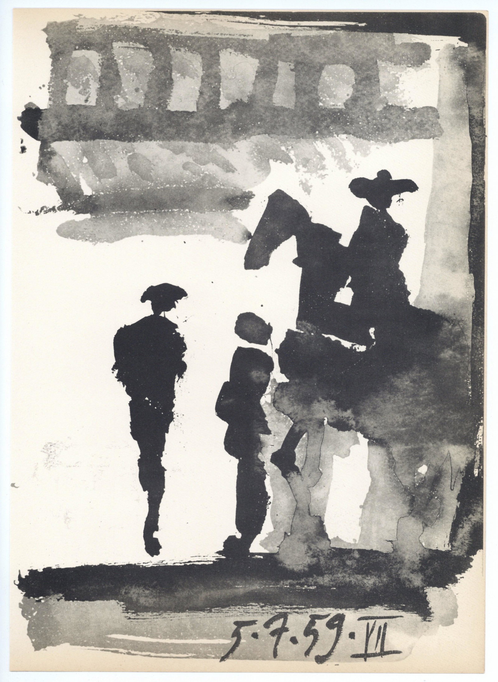 Pablo Picasso "Toros y Toreros": Medium: offset lithograph (after the the drawing). Executed as a sketchbook drawing during the mid 1950’s and subsequently made available by Picasso for publication. Printed in Paris in 1961 by 