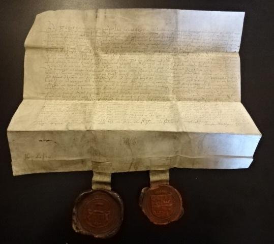 1575 Vellum Grant Earl of Arrane Hamilton Family: A grant of a Vicarage at Arrane in Scotland by James, Third Earl of Arrane (1537/8-1609) and John Hamilton, Marquess of Hamilton (1535-1604), in English with two large red wax pendant seals attached e