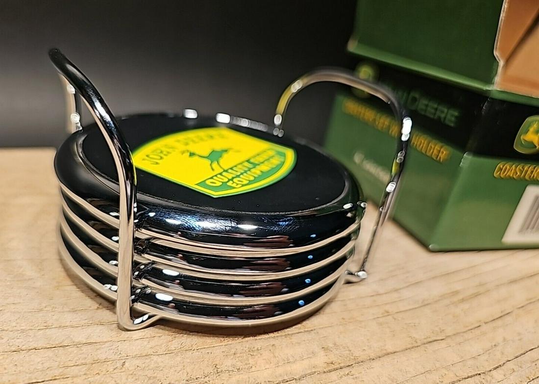 John Deere Chrome Plated Coaster Set With Holder (1 of 13)