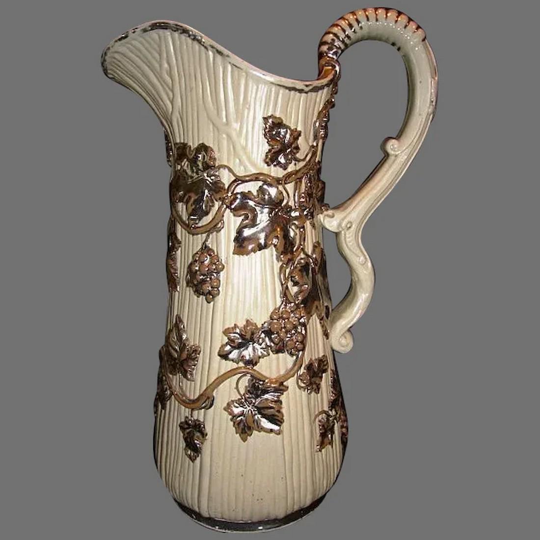 REDUCED!! Fantastic large German Pitcher ~ Overlay Silver Grapes and Vines~ Villeroy Boch Mettlach (1 of 9)