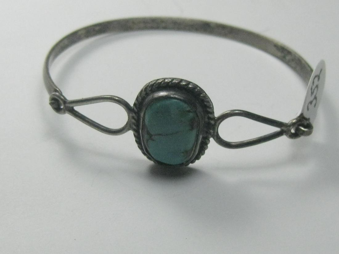 Vintage Sterling Southwestern Turquoise Cuff/Bangle Bracelet, Top Lock, 6.5", Mexico (1 of 6)