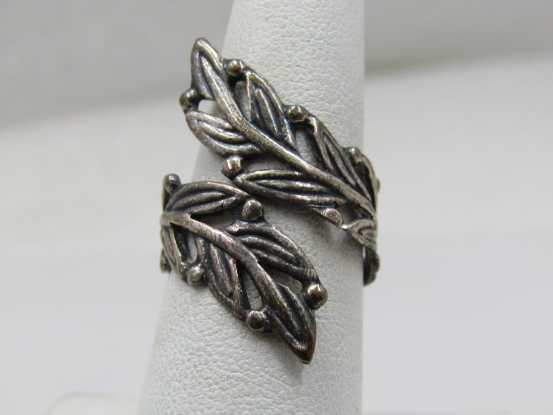 Vintage Sterling Wrapped Bypass Leaf Ring, Sz. 7.5, Adj. Mexico (1 of 8)