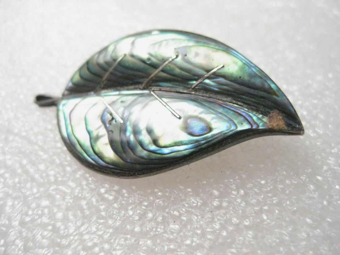 Vintage 1970's Sterling Silver Abalone Leaf Brooch, signed Cuermo, Mexico - NICE (1 of 6)