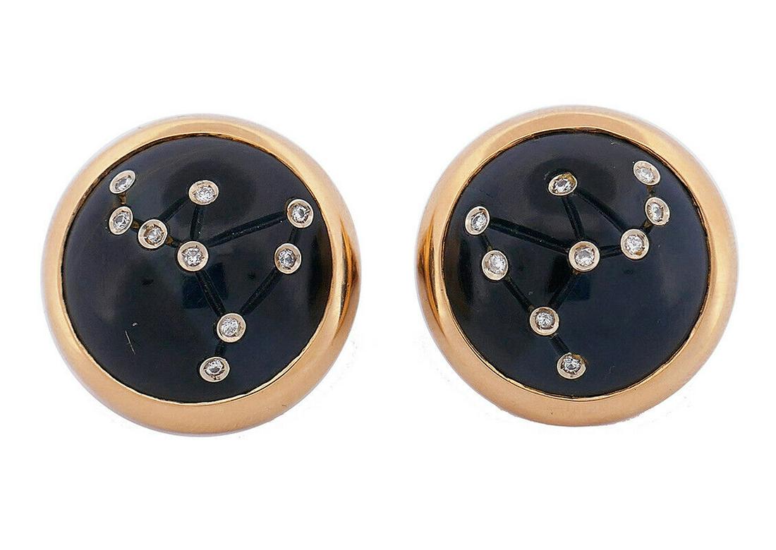 Vintage Vhernier EARRINGS 18k Gold Diamond Black Onyx Astrological Jewelry (1 of 7)