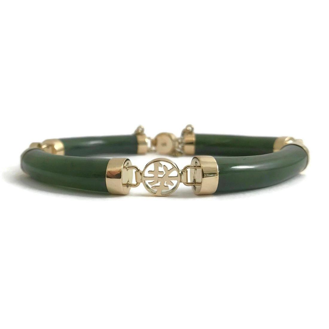 Vintage 1960's Green Jade Asian Symbol Bracelet 14K Yellow Gold, 19.74 Grams (1 of 9)