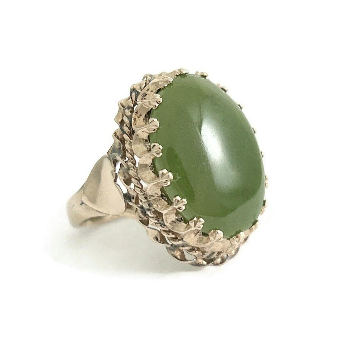 Vintage Oval Cabochon Jade Green Cocktail Ring 14K Yellow Gold, 5.42 Grams (1 of 8)