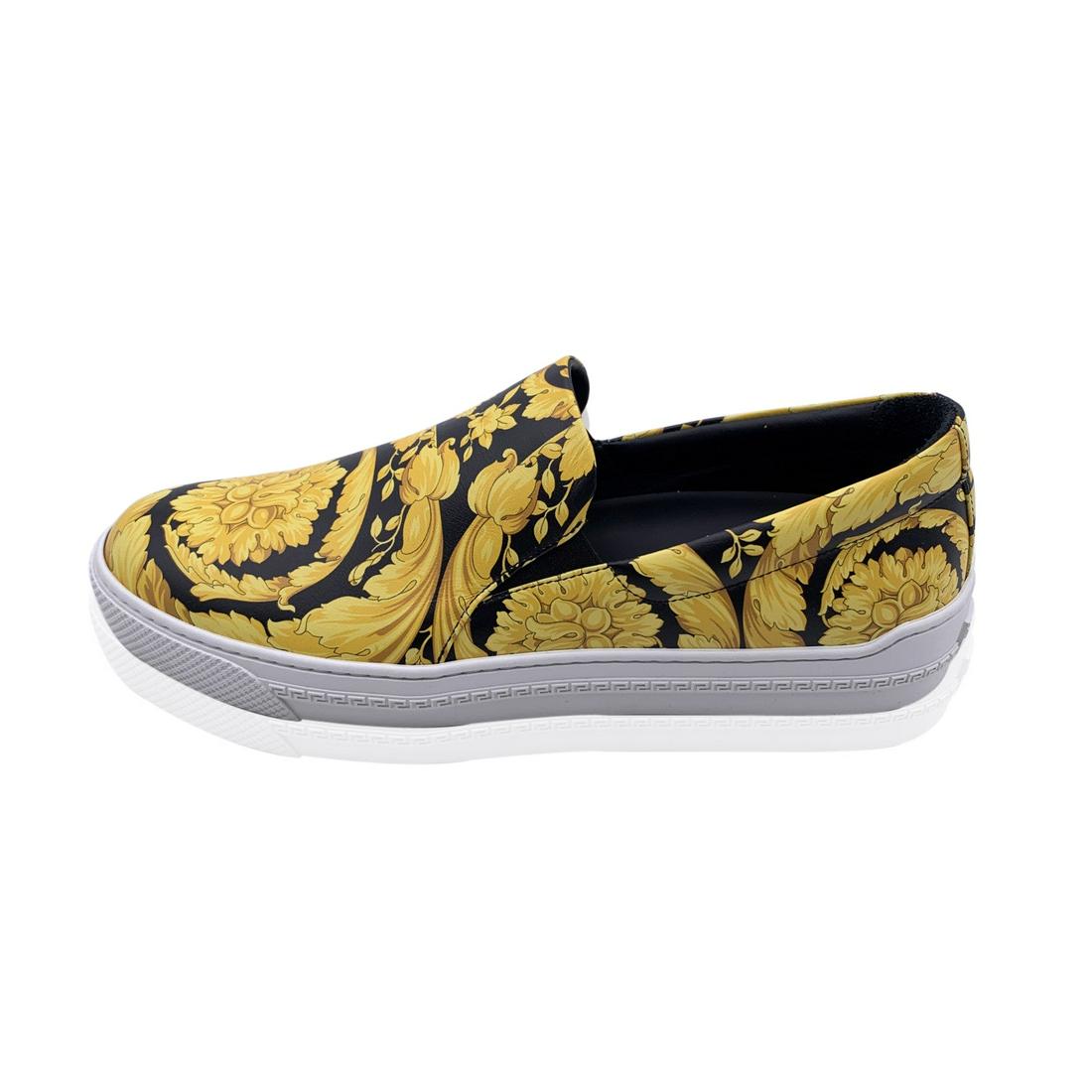Versace Black Gold Baroque Print Leather Slip On Sneakers Size 42 (1 of 9)