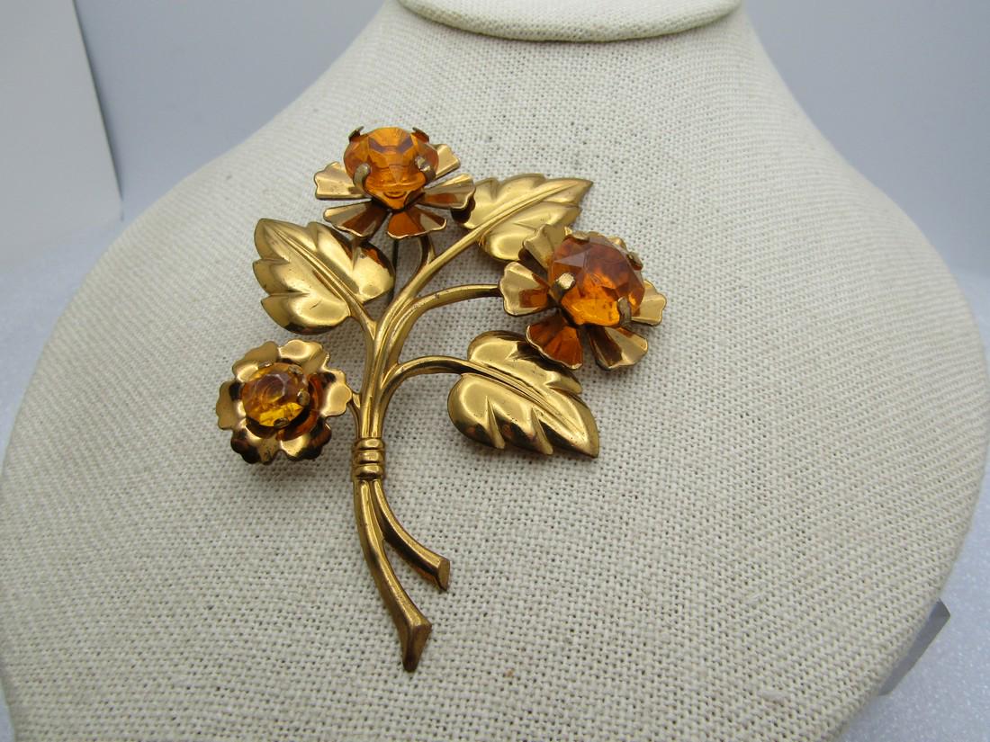 ブランド品 通販サイト Floral 1940's Vintage Rhinestone 3.25 Leaves, With Brooch, その他