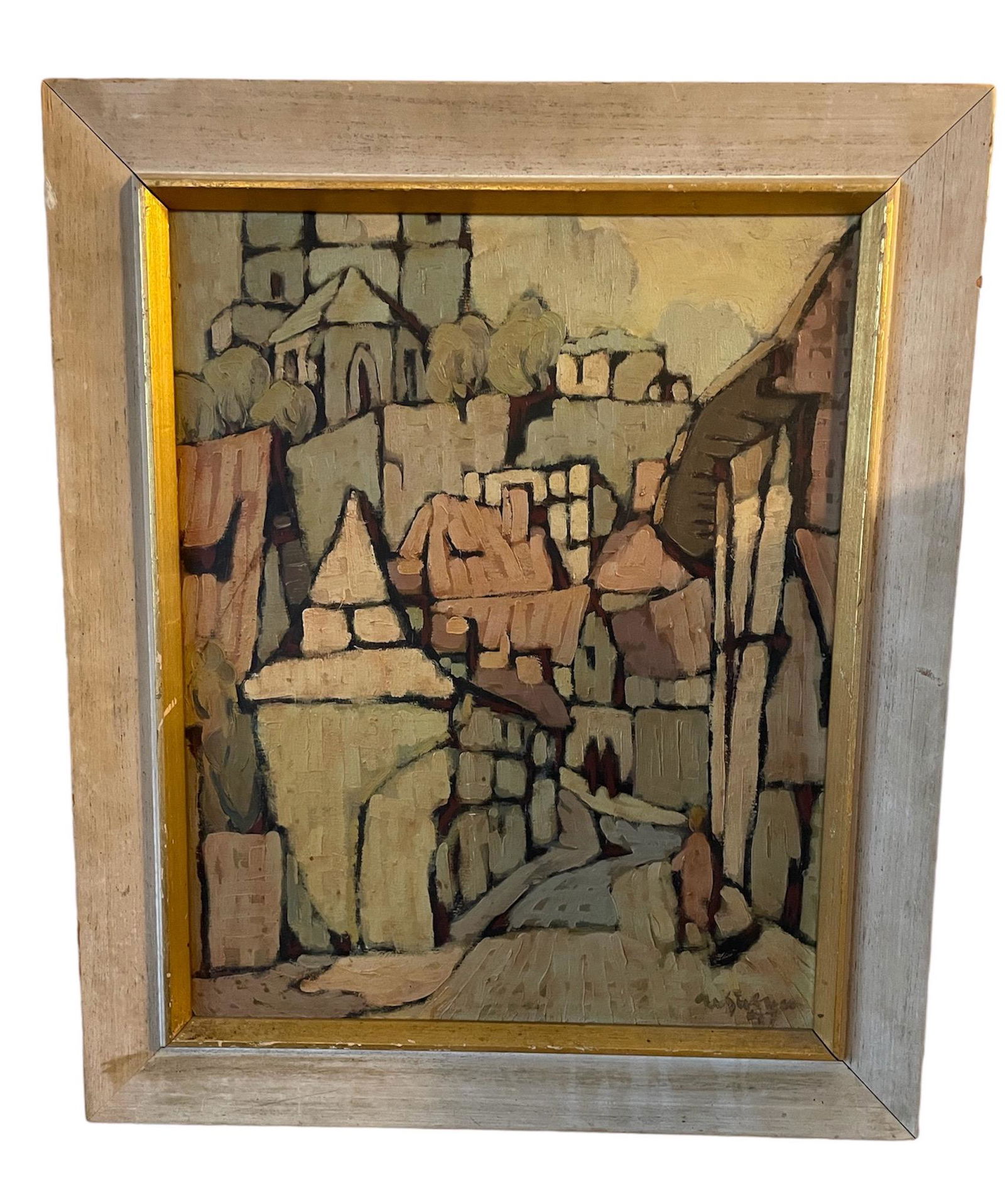 Antique French Impressionist Oil Painting Of Village On Board Framed 1947 (1 of 3)