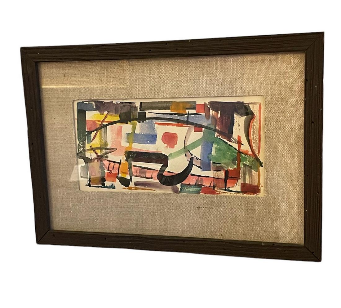 Antique Late 20th Century Abstract Water Color Painting Framed Signed Dated 1952 (1 of 3)