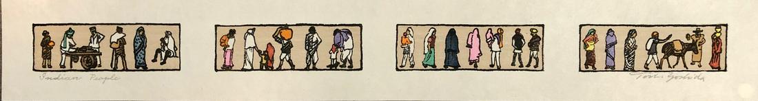 Toshi Yoshida (1911- 1995): Indian People: Artist/Title: Toshi Yoshida (1911- 1995): Indian People Medium: Woodblock Print Size/Format: The four print images measure 1 1/4 X 3 3/4 inches plus margins Condition: The print is in excellent, never
