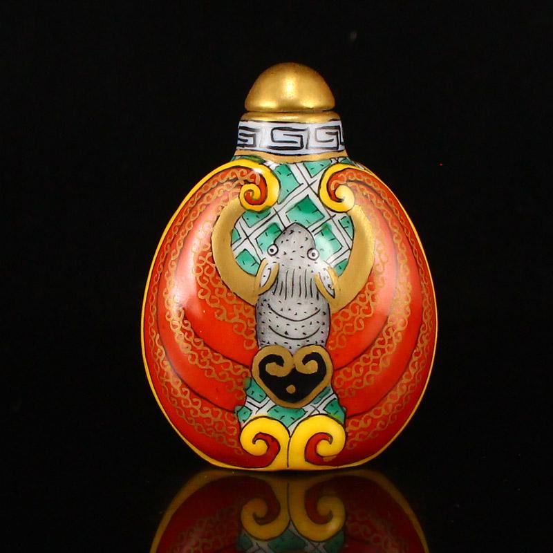 Chinese Gilt Gold Famille Rose Fortune Bat Porcelain Snuff Bottle (1 of 7)