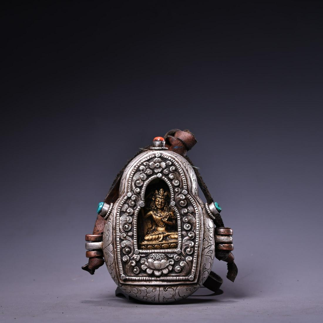 Tibetan Buddhism Pure Silver Inlay Bronze Buddha Gawu Box Pendant (1 of 9)