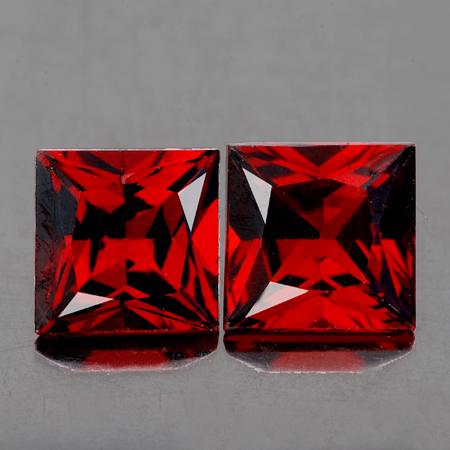 .00 mm 2 pcs Square Princess Cut AAA Fire Red Mozambique Garnet: Title: .00 mm 2 pcs Square Princess Cut AAA Fire Red Mozambique Garnet Color/Clarity: red/VVS Gemstone Type: natural/unheated Carat Weights: 4.8 Size/Dimensions: 7 mm Additional Information: Square (P