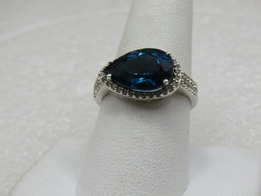 Sterling Deep Blue Topaz CZ Ring, Sz. 9, Signed RSI (1 of 6)