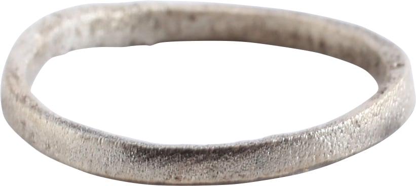 VIKING WEDDING RING 866-1067 AD 3: Silvered bronze, size 5. 2.0mm width with near flat face. Professionally refurbished with the surface restored in pure silver. See the reference image which shows the process. Jewelry gift boxed with