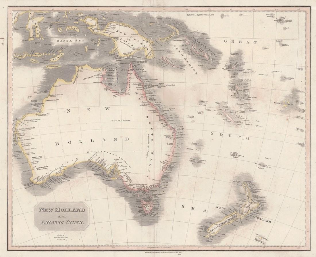 New Holland And Asiatic Isles: Publication Date: 1814 Title: New Holland And Asiatic Isles Cartographer: THOMSON, JOHN Publisher: JOHN THOMSON & CO. Height: 19.5 Width: 24.3 From "Thomson's New General Atlas." Interior of "New Holl