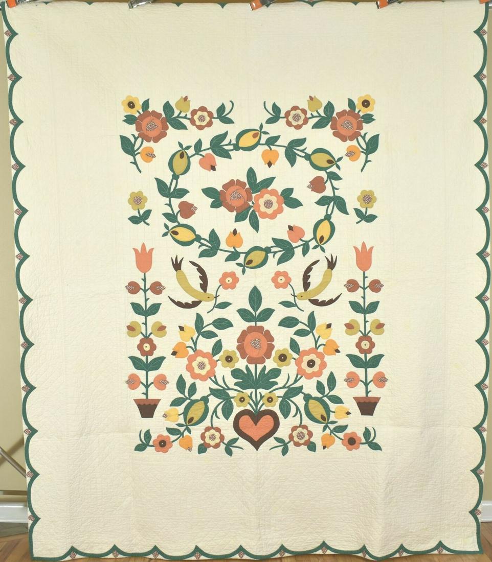 40's Floral Applique Quilt, Heart & Flower Pot Motifs (1 of 9)