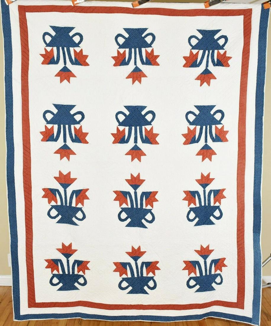1880's Red, White & Indigo Blue Carolina Lily Quilt (1 of 9)