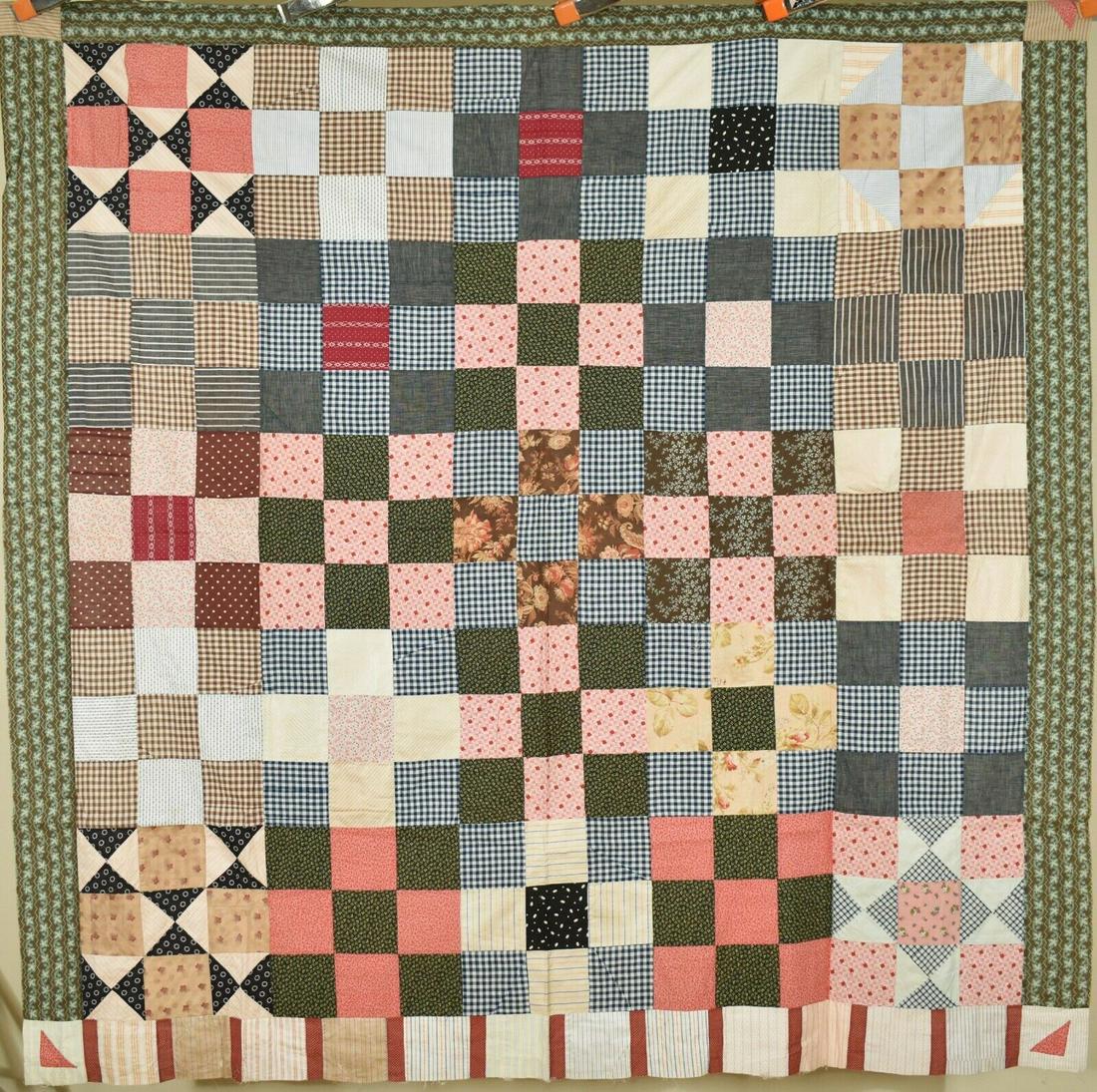 1870's Nine Patch Quilt Top, Piano Key Border (1 of 9)