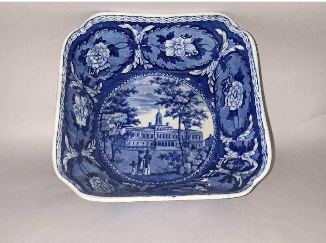 Historical Staffordshire Cut Corner Bowl New York City Bank of Savannah Charleston Exchange (1 of 7)