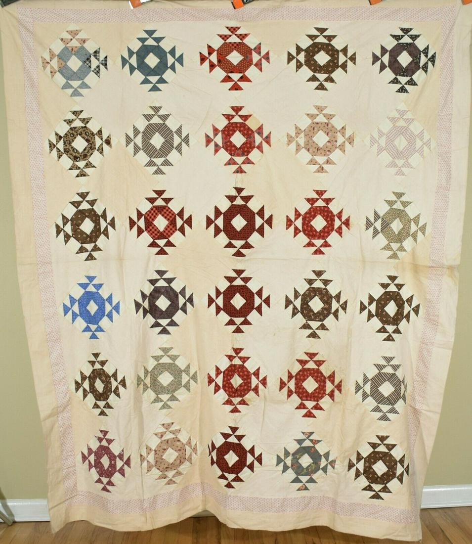 1890's "Nest & Fledgling" Quilt Top: Description This vibrant cotton 1880's/1890's "nest & fledgling" quilt top is hand pieced, with a variety of late 19th century fabrics. It measures 70" X 84" and is in excellent, never washed conditio