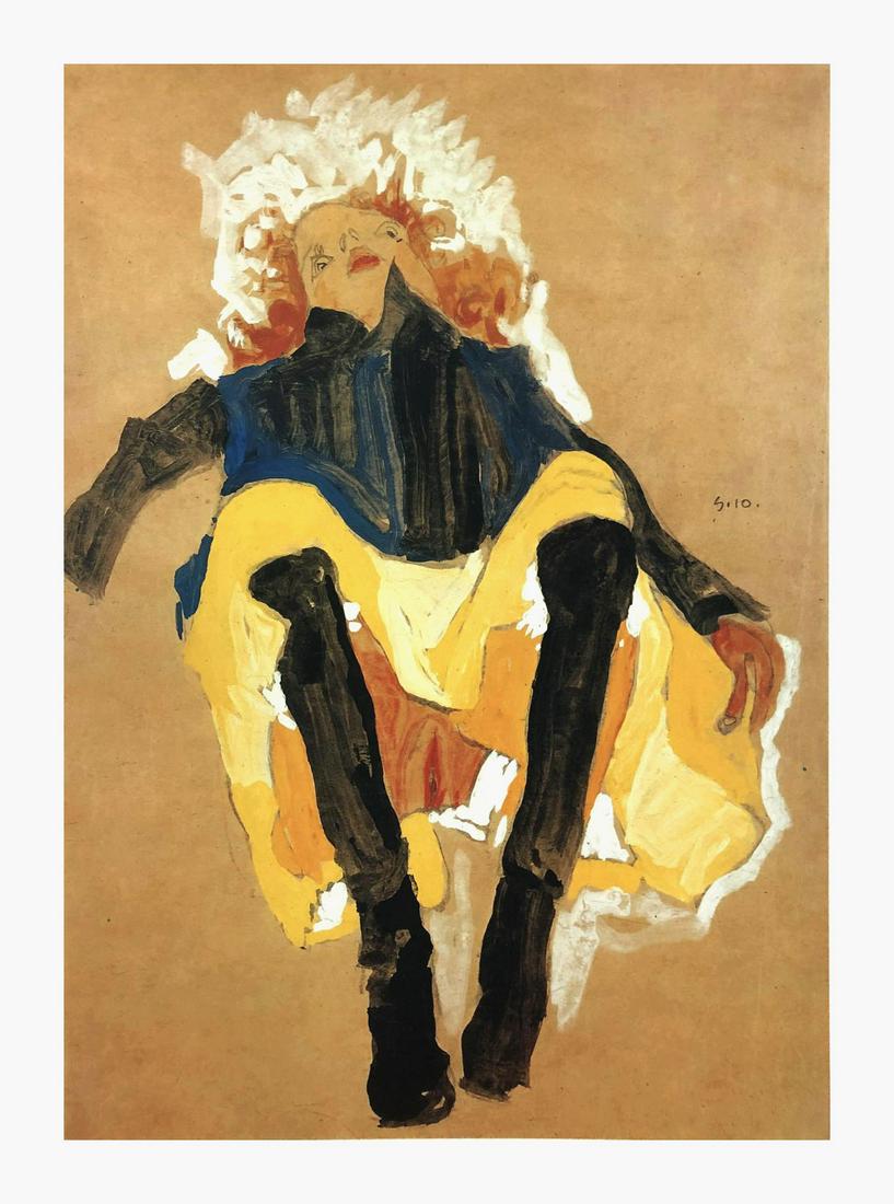 1981 Egon Schiele 5 (after) Erotic Drawings Red Haired Girl with Legs Apart: Artist: Egon Schiele Country: Austria Title: Red haired girl with legs apart Medium: Offset – 11 Paper: Heavy paper 16 x 12 inch Published: by Edizioni Gabriele Mazzotta Provenance: Egon Schiele
