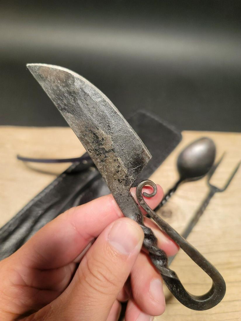 Blacksmith Forged Flint Striker Knife Fork Utensil Set (1 of 12)