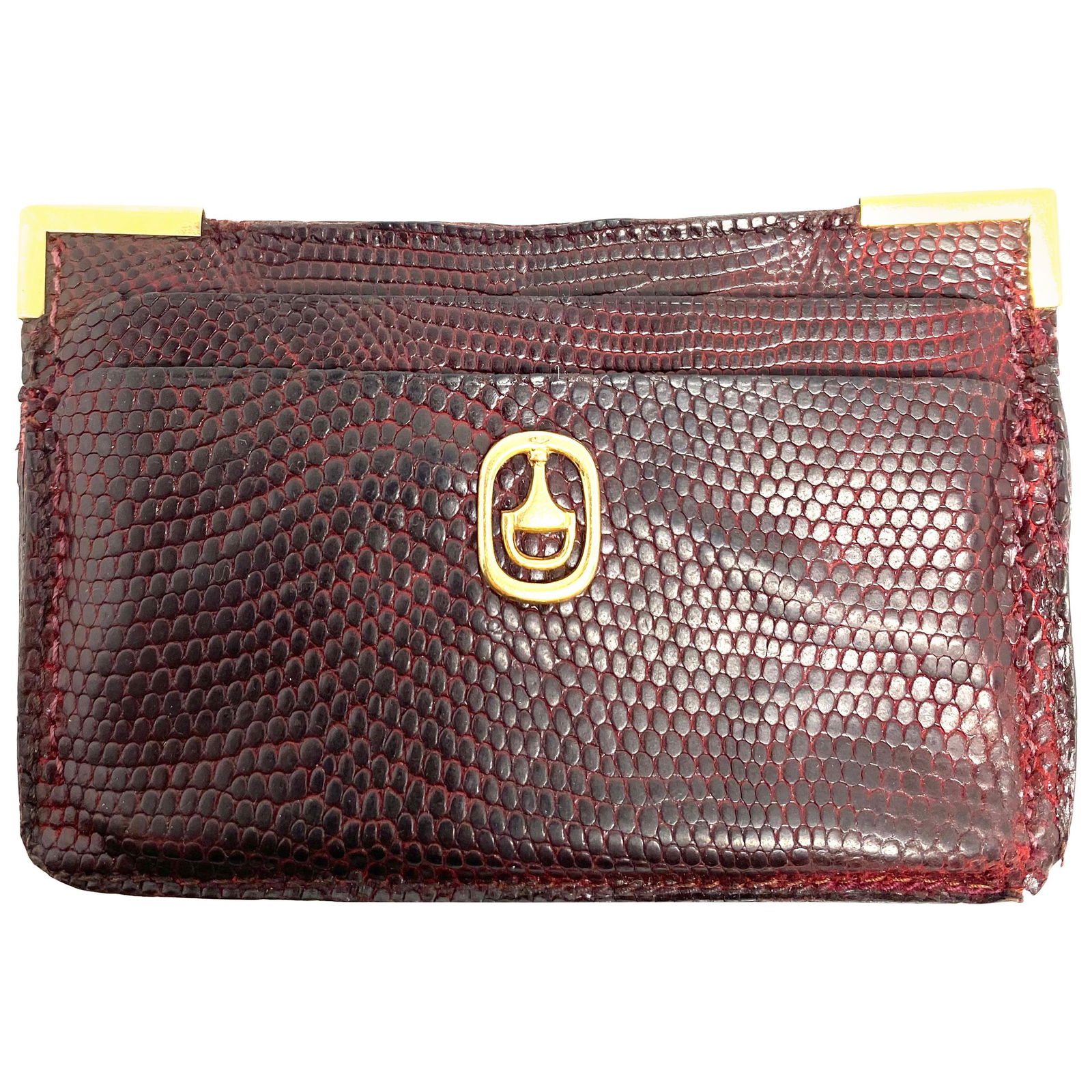 1970s GUCCI Red Animal Skin and 18K Yellow Gold Card Holder Wallet (1 of 10)