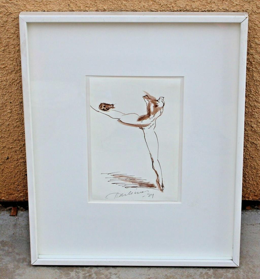Mystery Artist Modernist Dancing Torso with Head on It's Leg Mixed Media Drawing (1 of 4)