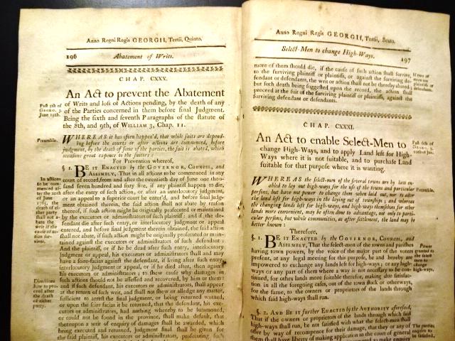 1771 Colonial Statutes Grand Juries: An extract from the Laws of the colony of New Hampshire printed at Portsmouth by Foule and Foule in 1771. The section includes complete statutes regarding the operations of a Grand Jury and on the app