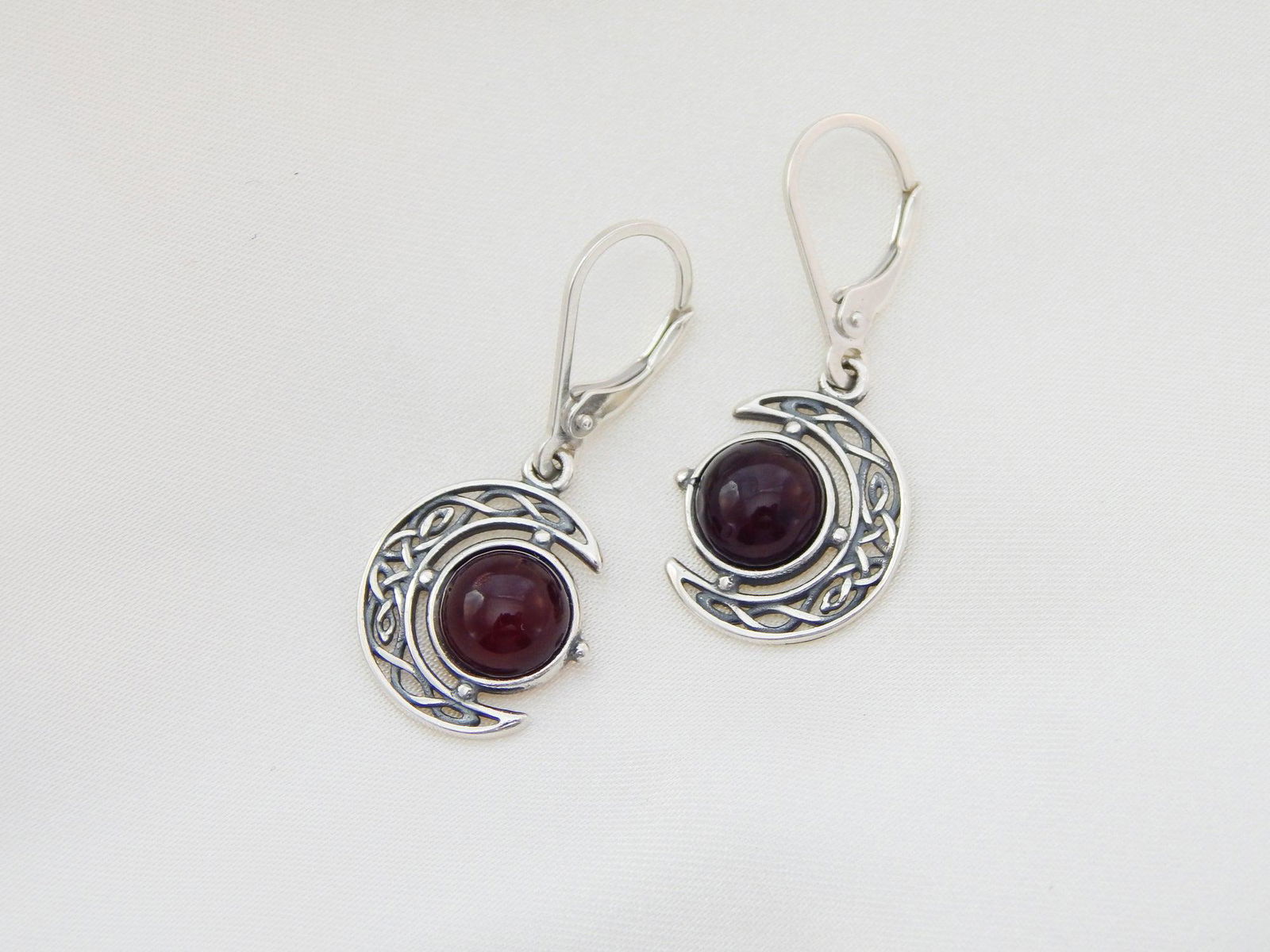 Natural Baltic Black Cherry Amber Celtic Moon Earrings (1 of 5)