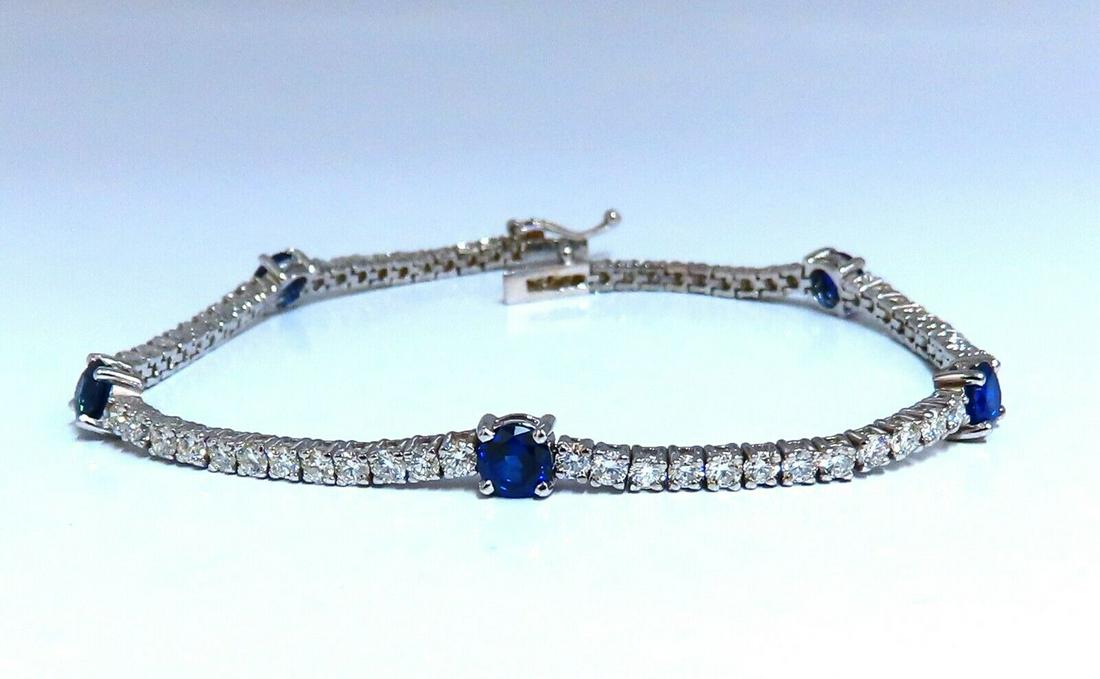 4.90ct natural Vivid royal blue round sapphires diamond bracelet 14 Karat (1 of 6)