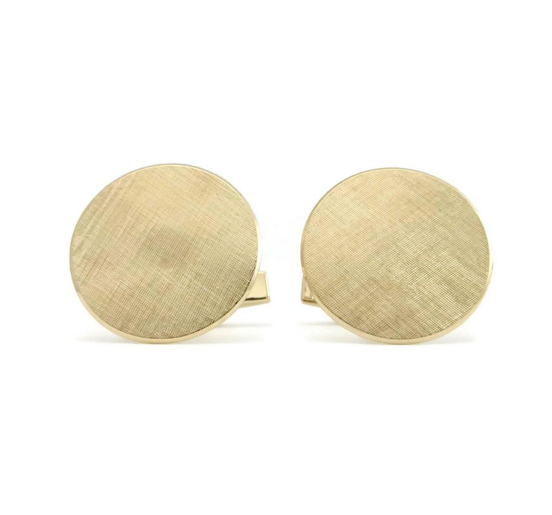 Round Textured Matte Finish 14K Yellow Gold Cufflinks, 20.5 mm, 8.29 Grams (1 of 10)