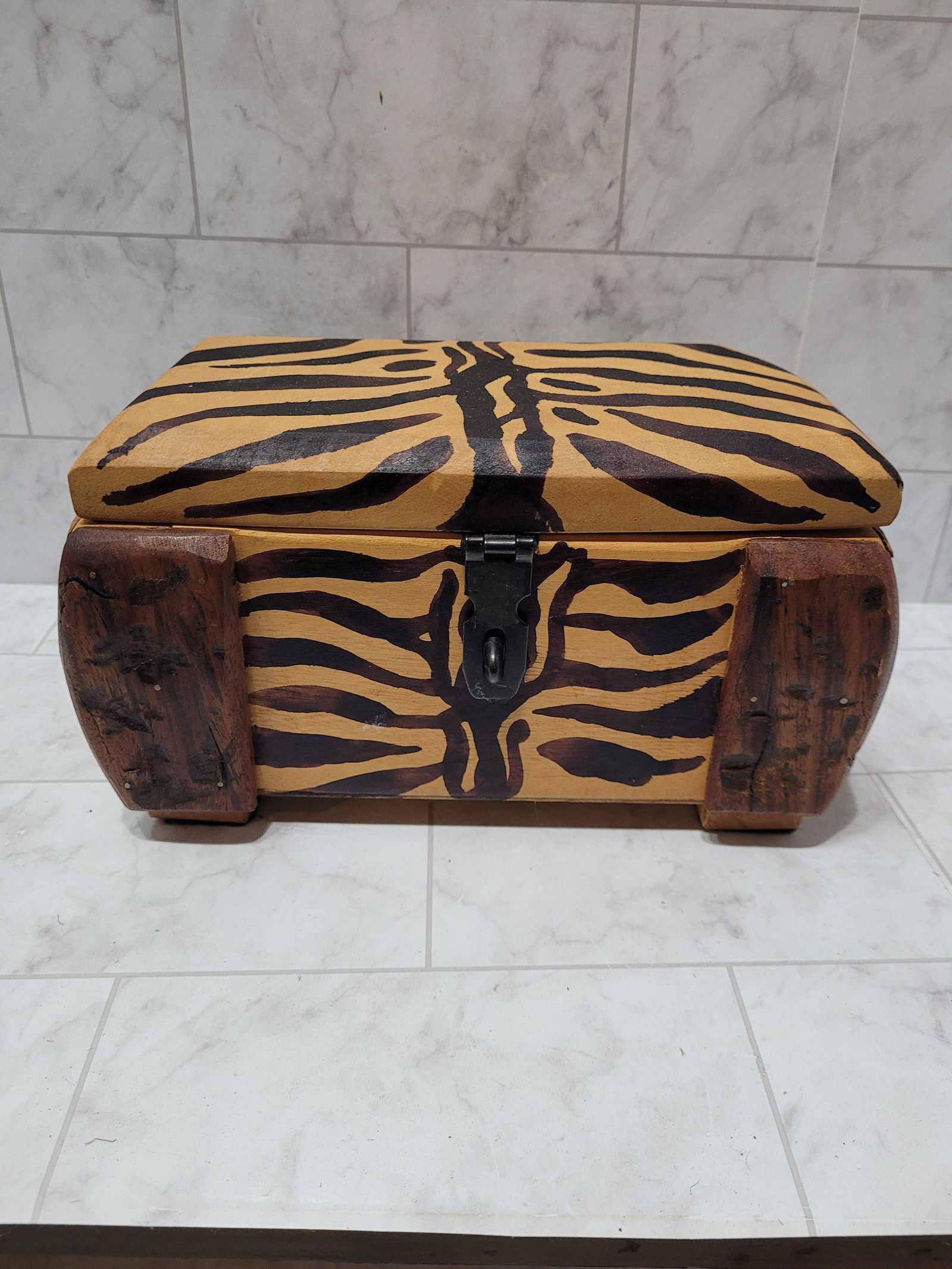 Vintage Wood Box Zebra Trophy Room Bush Box Made in Africa Hand Crafted Leopard (1 of 4)