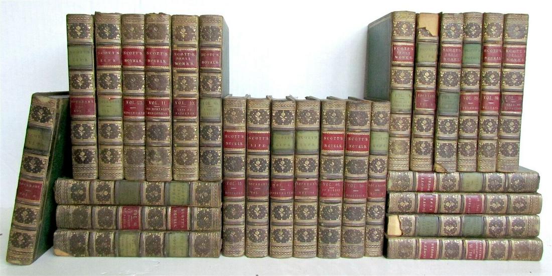 1851-1859 27 VOLUMES WALTER SCOTT WORKS antique DECORATIVE BINDINGS (1 of 12)