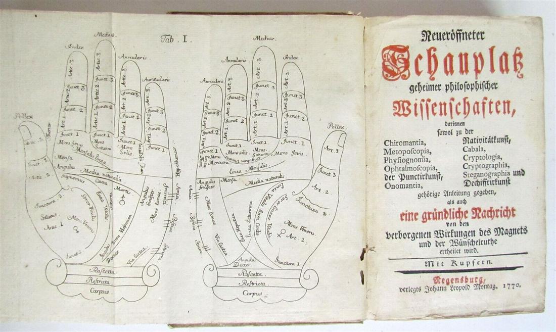 1770 OCCULT HANDBOOK GERMAN antique chiromantia metoposcopy puncturing onomancy (1 of 12)